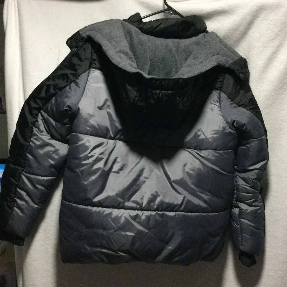 Calvin Klein Jeans Kids Puffer Jacket Black Gray Hooded Size L 14 16 Winter Warm